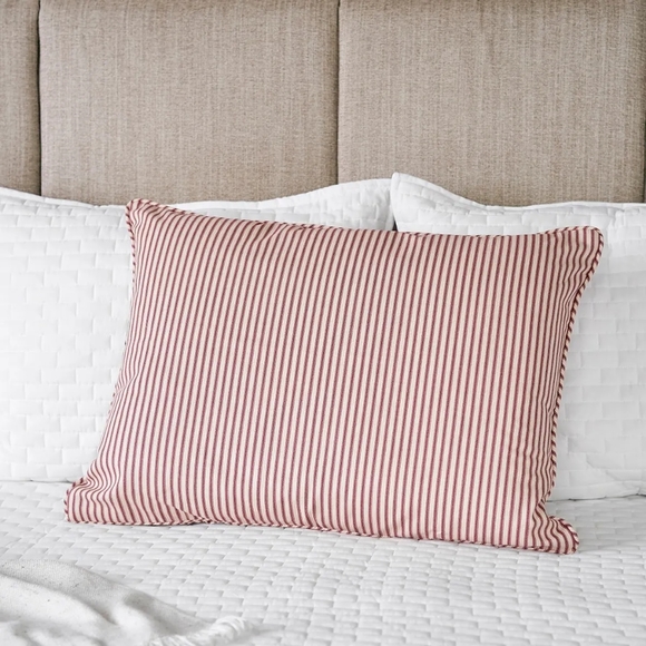 Ticking Stripe Standard Pillow Sham 20 x 26 Red and Ivory 1 - Picture 1 of 1